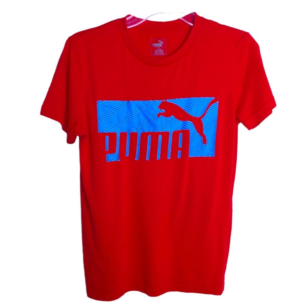 PUMA Red Graphic Logo T-Shirt Boy’s Size Large L 14-16 Athletic Short Sleeve Tee